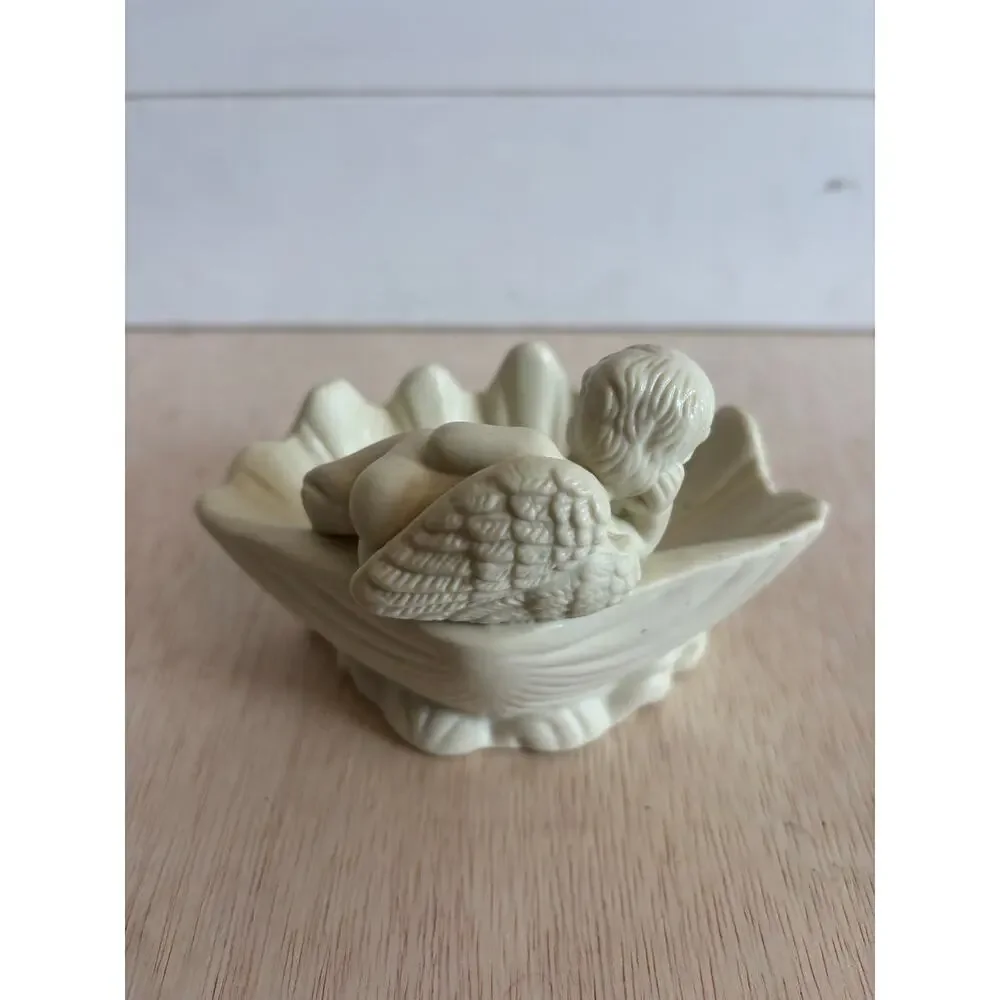 Vintage Cherub Angel Shell Soap Dish Ceramic White Conch Vanity Sink